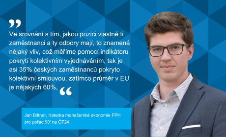 Jan Bittner o pozici odborů v české společnosti v pořadu 90′ ČT24