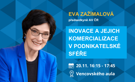 Zveme vás na přednášku Evy Zažímalové Inovace a jejich komercializace v podnikatelské sféře /20.11. 2024/